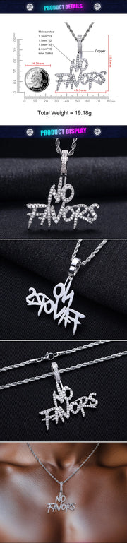“NO FAVORS” Moissanite Pendant Necklace – 14K Gold Plated