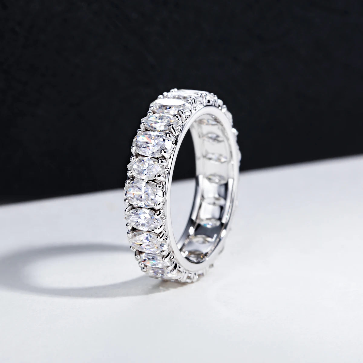 0.5ct Moissanite Dual-Cut Wedding Band – 925 Silver Fine Jewelry