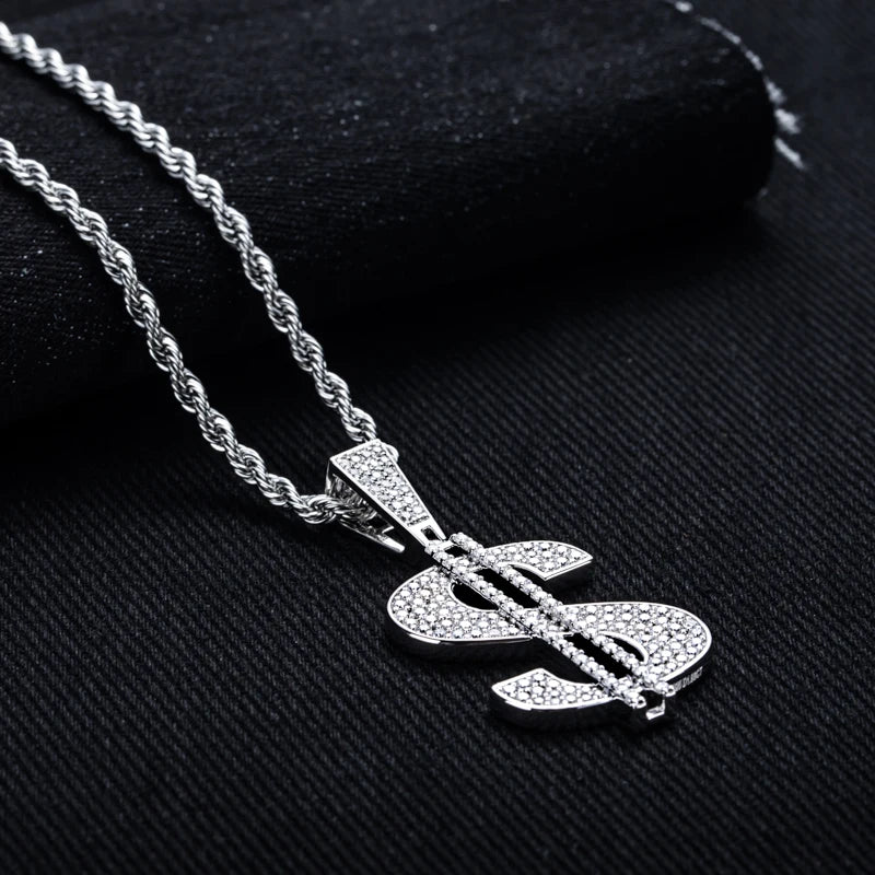 Iced Out Dollar Pendant – 925 Silver