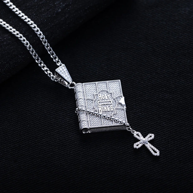 1.78cttw Moissanite Bible Cross Pendant – 925 Silver Iced Out Necklace
