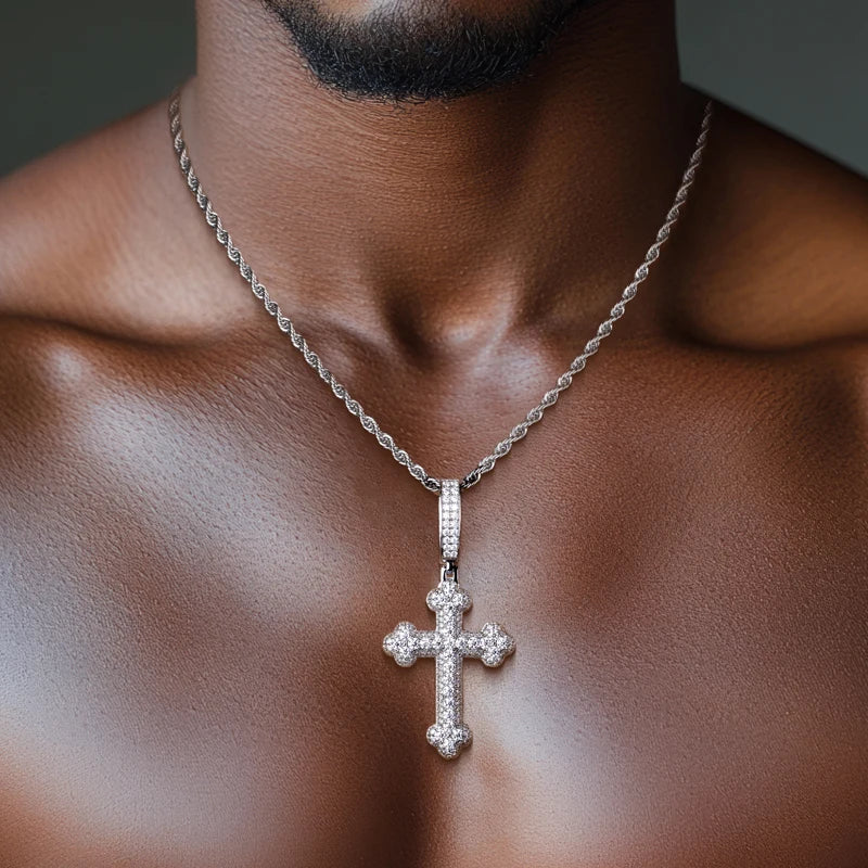 4.6cttw Moissanite Cross Pendant – 925 Silver Hip Hop Necklace for Men