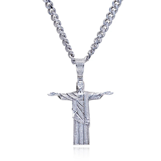 1.23cttw Moissanite Redeemer Pendant – 925 Silver Iced Necklace