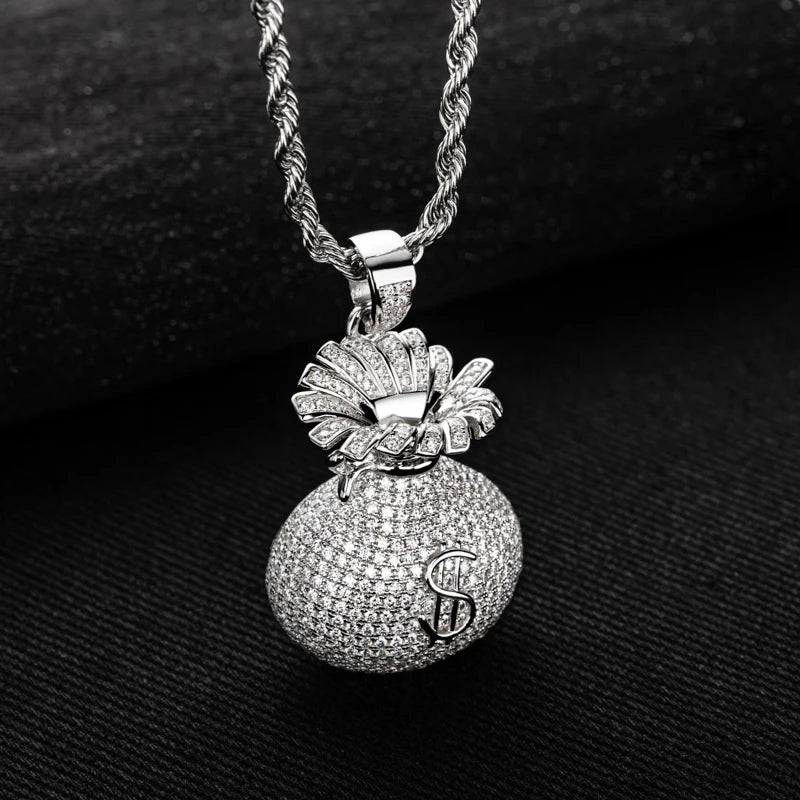 6.1ct Moissanite Money Bag Pendant – 925 Silver Hip Hop Necklace