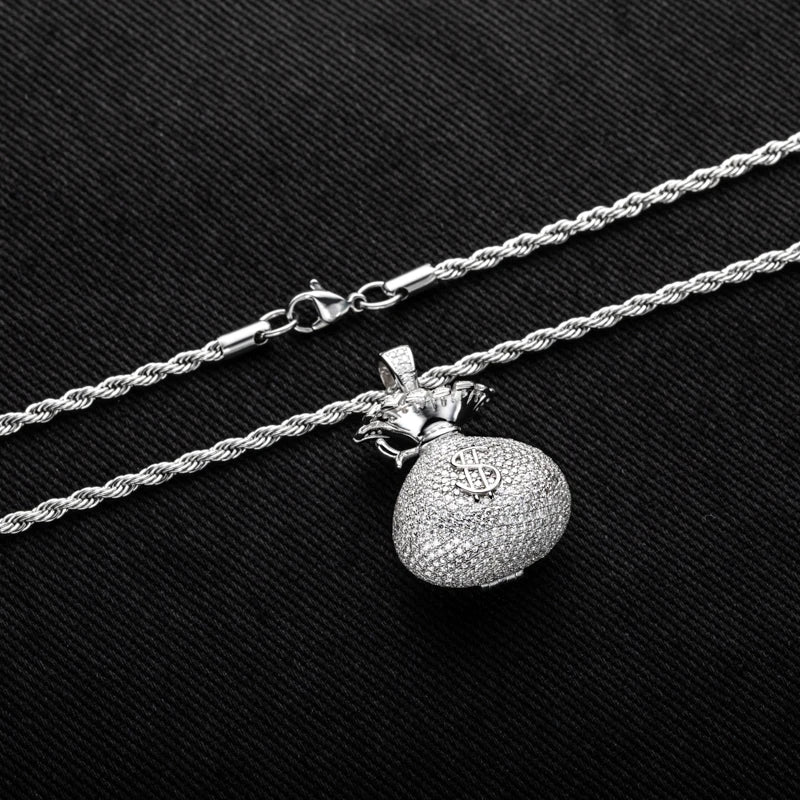 6.1ct Moissanite Money Bag Pendant – 925 Silver Hip Hop Necklace