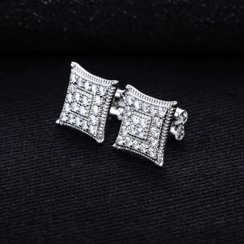 Moissanite Square Stud Earrings – 925 Silver Iced Out Jewelry