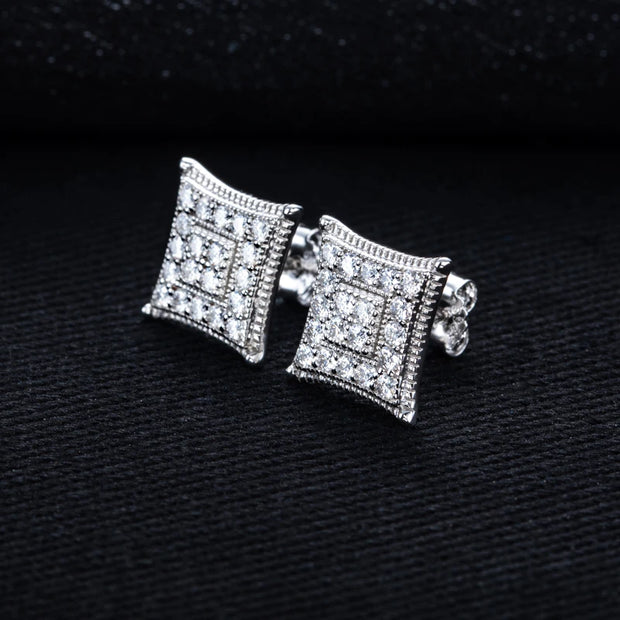 Moissanite Square Stud Earrings – 925 Silver Iced Out Jewelry
