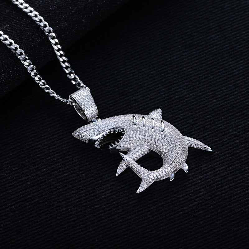 2.79cttw Moissanite Shark Pendant – 925 Silver Necklace