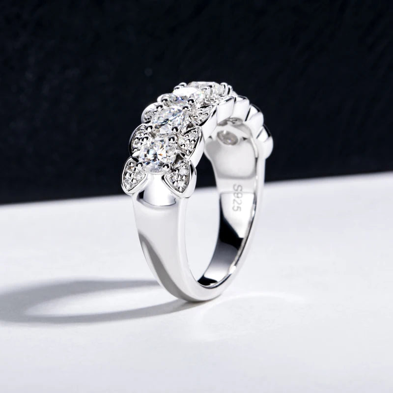 2.01cttw Moissanite Six-Stone Eternity Ring – 925 Silver Hip Hop Jewelry