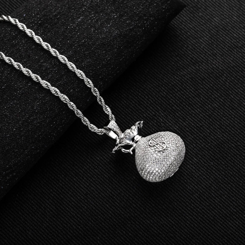 6.1ct Moissanite Money Bag Pendant – 925 Silver Hip Hop Necklace