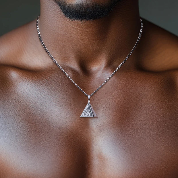 0.8cttw Moissanite Pyramid Eye of Horus Pendant – 925 Silver Hip Hop Necklace