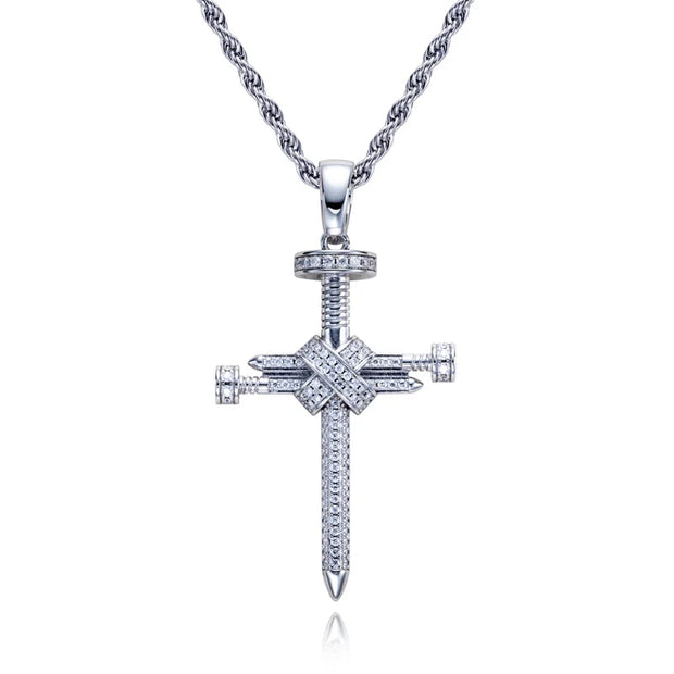 Moissanite Screw Cross Pendant – 925 Silver Hip Hop Necklace