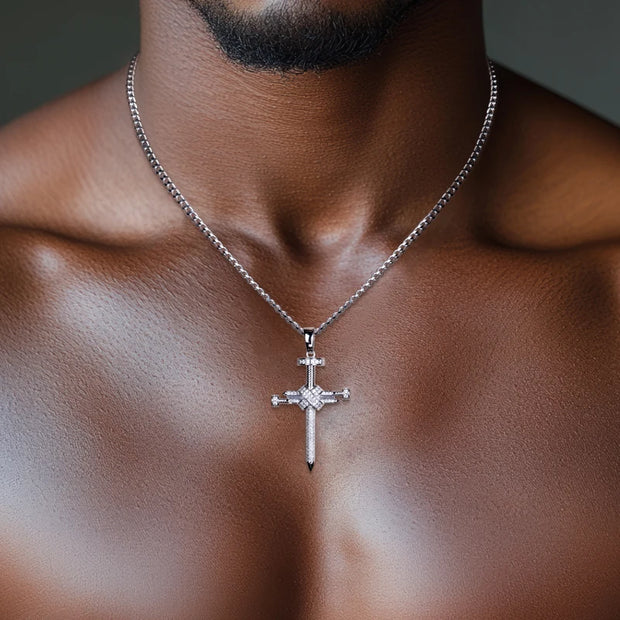Moissanite Screw Cross Pendant – 925 Silver Hip Hop Necklace
