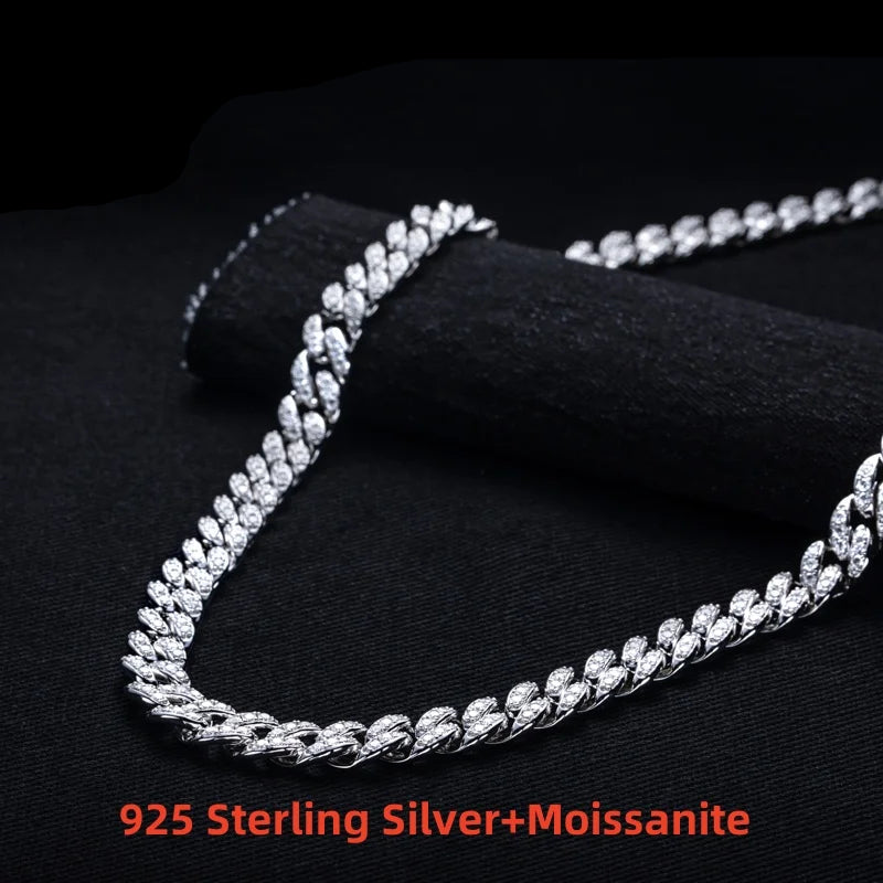 Moissanite Cuban Link Necklace – 925 Silver Iced Out Hip Hop Chain