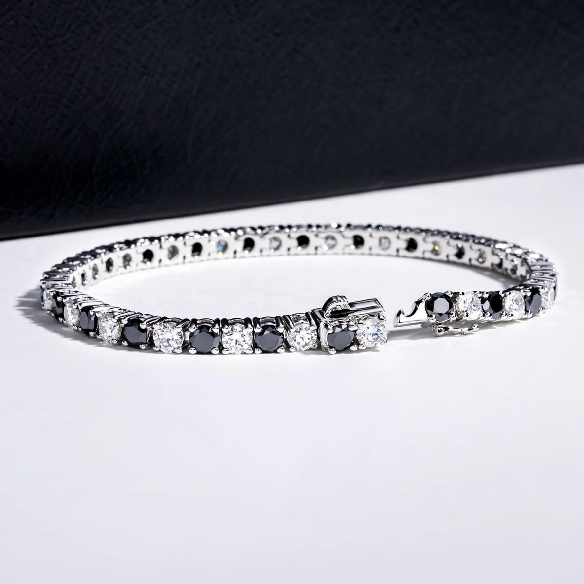 Black & White Moissanite Tennis Bracelet – 925 Silver
