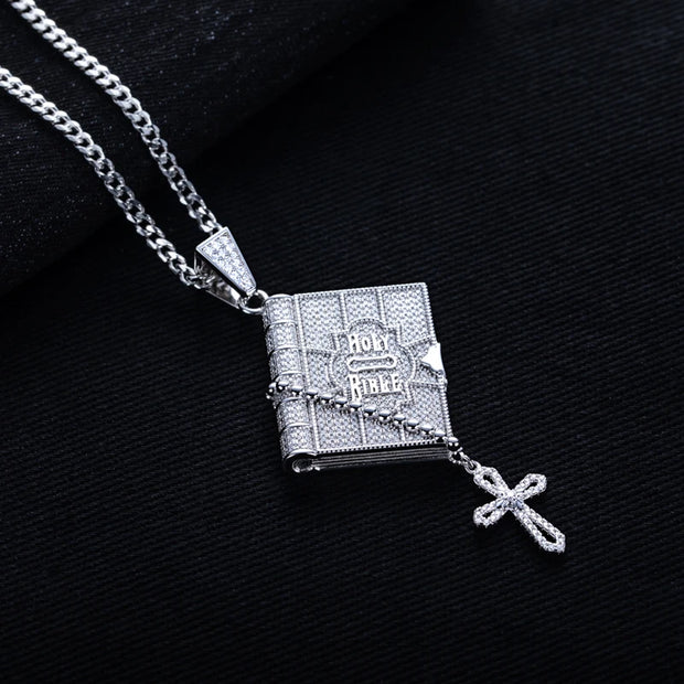 1.78cttw Moissanite Bible Cross Pendant – 925 Silver Iced Out Necklace