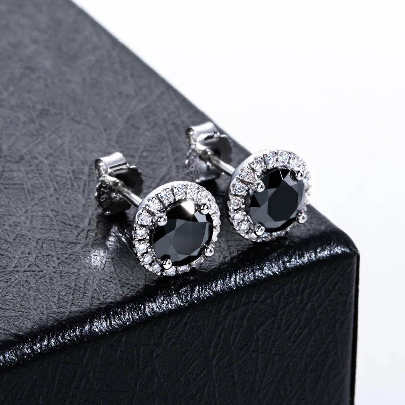 1ct Black Moissanite Stud Earrings – 925 Silver Hip Hop Jewelry