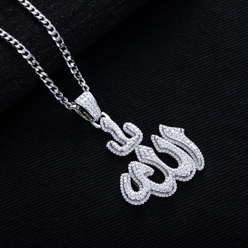 2.9cttw Moissanite Allah Pendant – 925 Silver Islamic Hip Hop Necklace