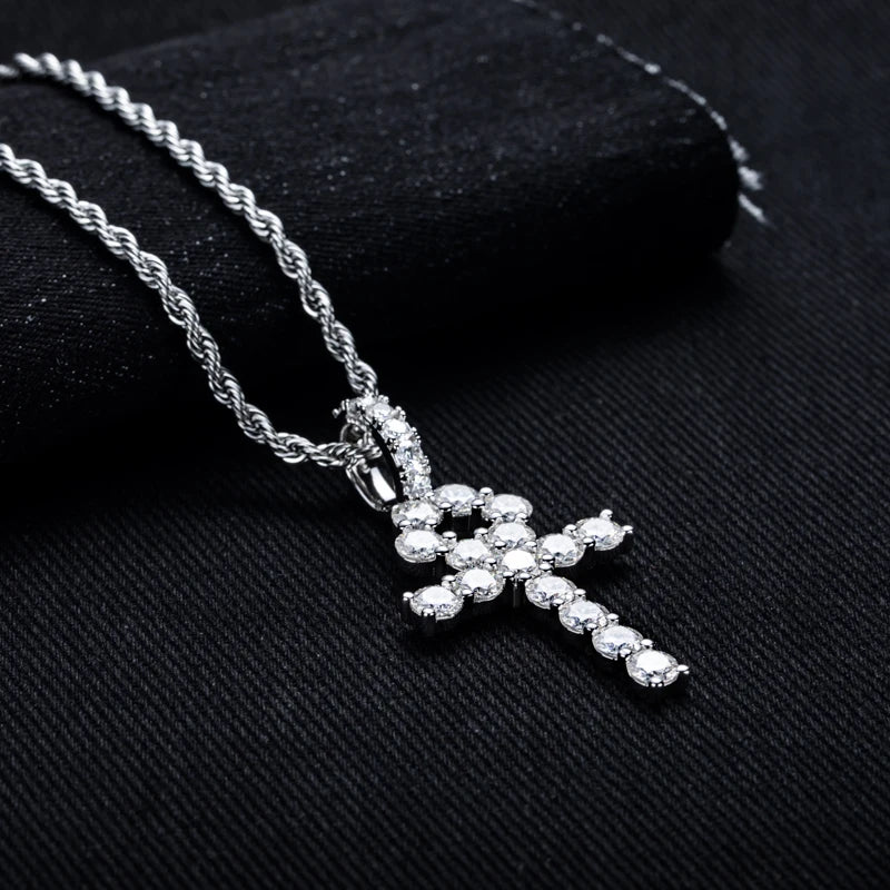 Moissanite Cross Pendant – 925 Silver Hip Hop Necklace