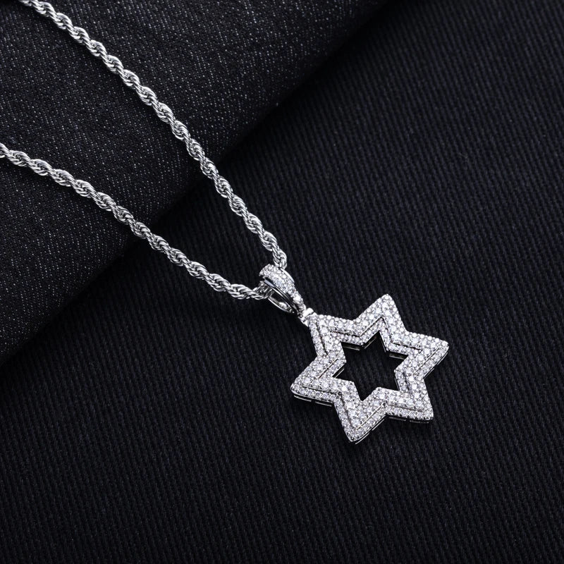 Star of David Moissanite Pendant – 14K Gold Plated Hip Hop Necklace