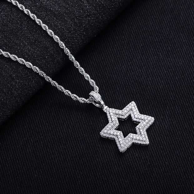 Star of David Moissanite Pendant – 14K Gold Plated Hip Hop Necklace