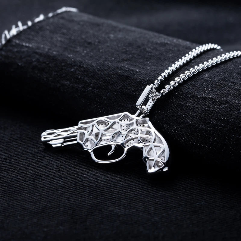 Moissanite Pistol Pendant – 925 Silver Iced Out Hip Hop Necklace