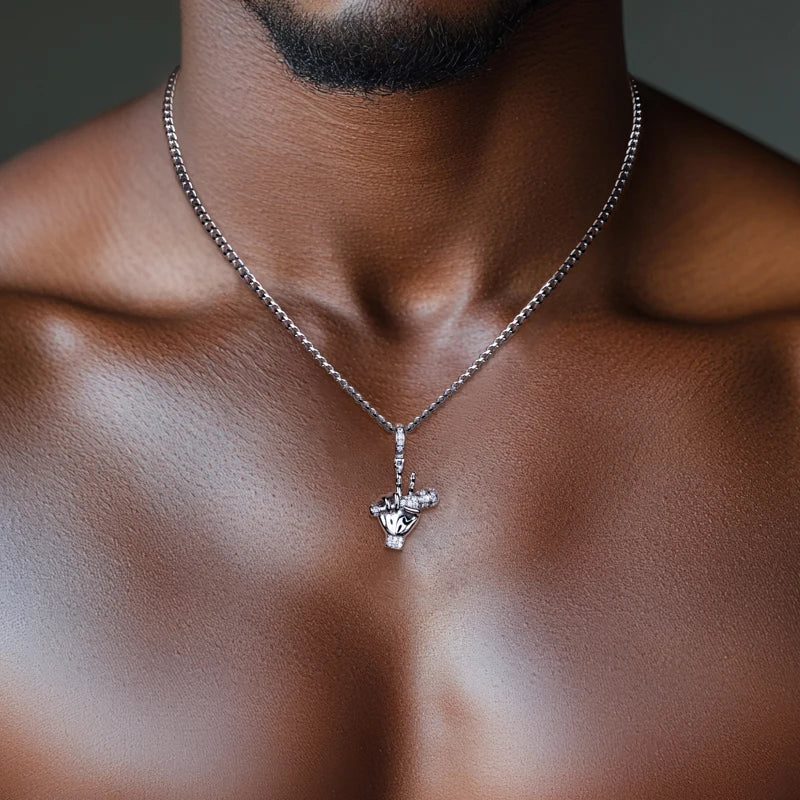 Moissanite Microphone Hand Pendant – 925 Silver Hip Hop Necklace