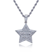 1.8ct Moissanite Lucky Star Pendant – 925 Sterling Silver Hip Hop Necklace for Men