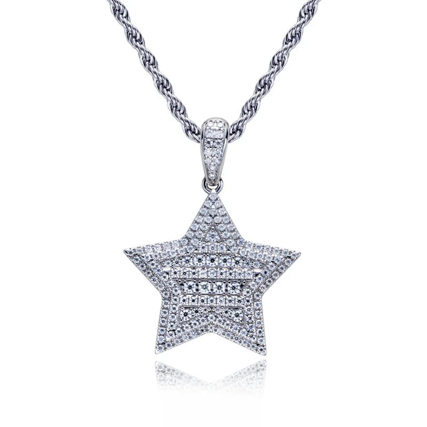 1.8ct Moissanite Lucky Star Pendant – 925 Sterling Silver Hip Hop Necklace for Men