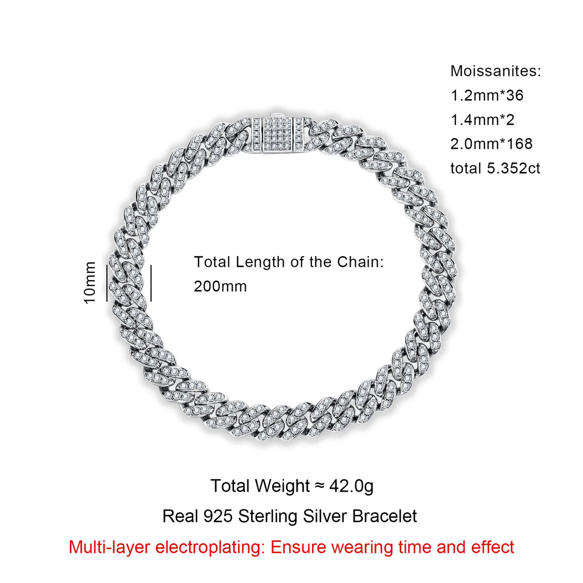 Moissanite Cuban Link Bracelet – 925 Silver Iced Out Hip Hop Jewelry