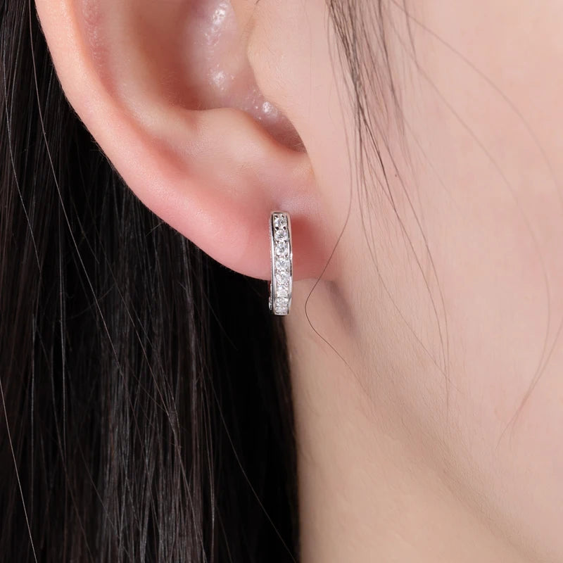 Moissanite Hoop Huggie Earrings – 925 Silver Bling Jewelry