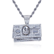 1.9cttw Moissanite Dollar Bill Pendant – 925 Silver Hip Hop Necklace