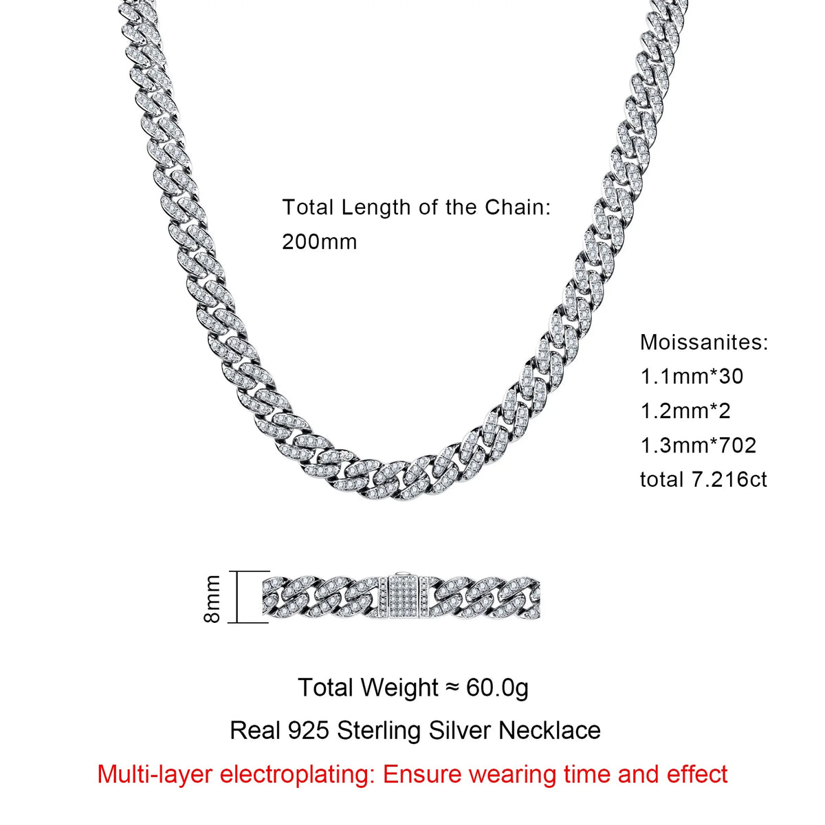 Moissanite Cuban Link Necklace – 925 Silver Iced Out Hip Hop Chain