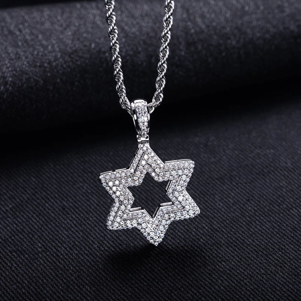 Star of David Moissanite Pendant – 14K Gold Plated Hip Hop Necklace