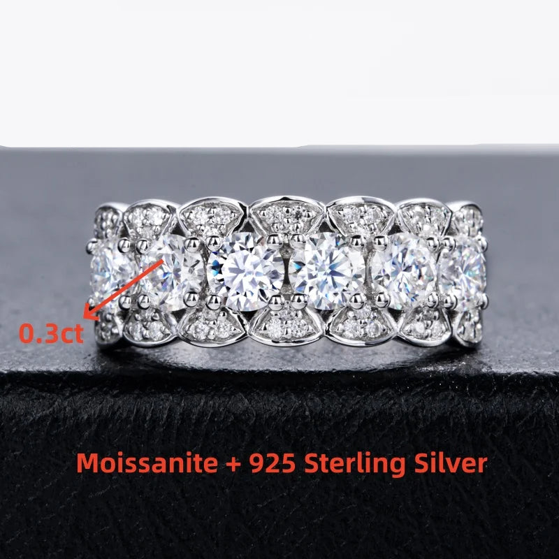 2.01cttw Moissanite Six-Stone Eternity Ring – 925 Silver Hip Hop Jewelry