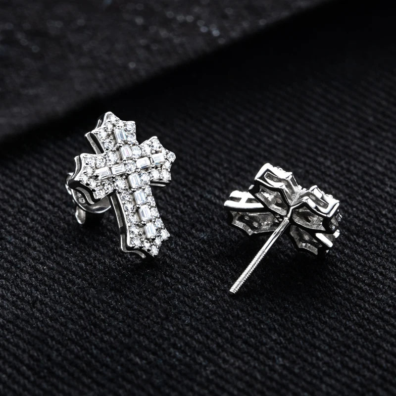 1.0cttw Moissanite Iced Out Cross Stud Earrings – 925 Sterling Silver