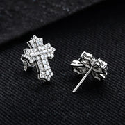 1.0cttw Moissanite Iced Out Cross Stud Earrings – 925 Sterling Silver