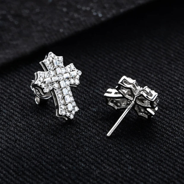 1.0cttw Moissanite Iced Out Cross Stud Earrings – 925 Sterling Silver