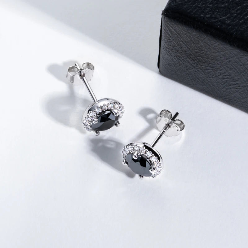 1ct Black Moissanite Stud Earrings – 925 Silver Hip Hop Jewelry