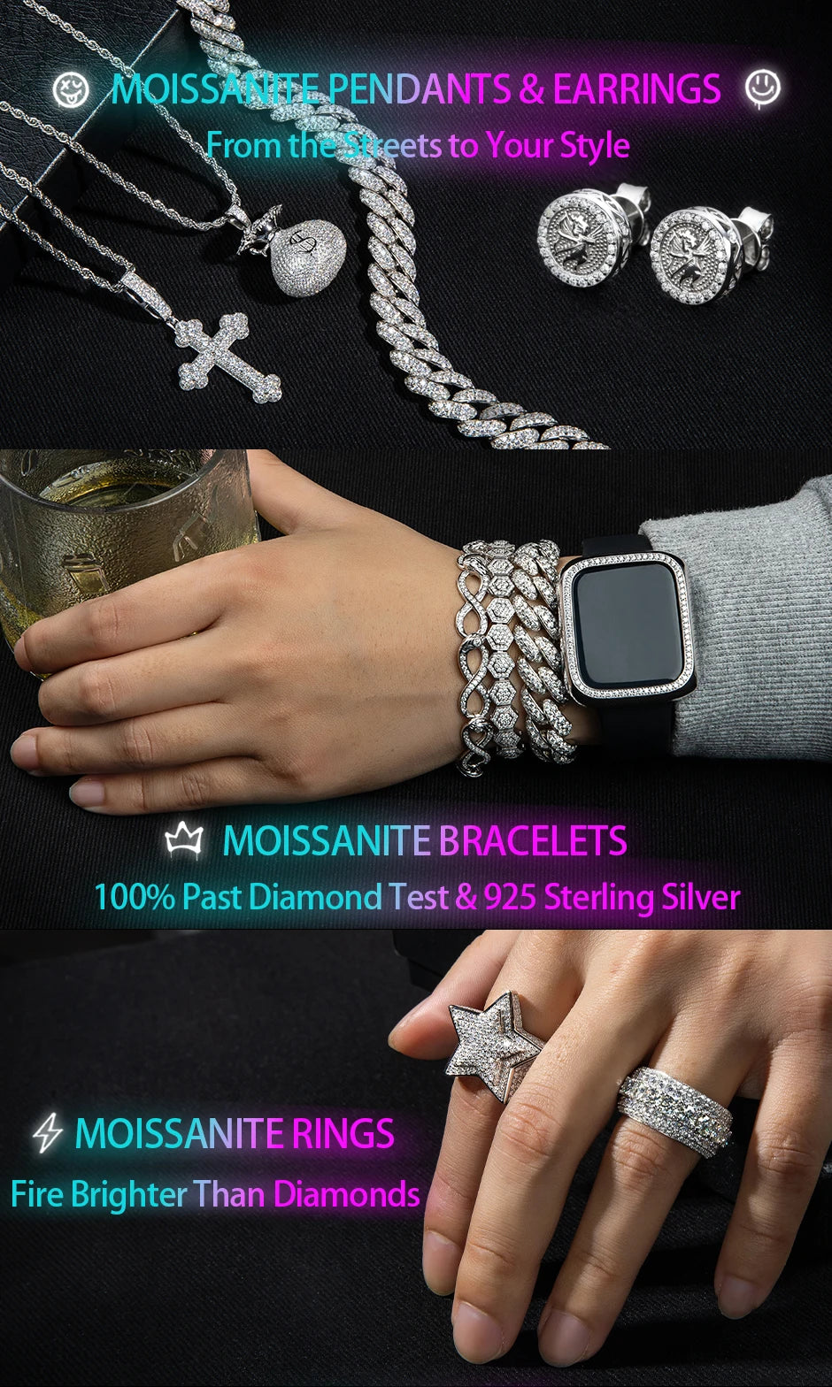 Moissanite Pistol Pendant – 925 Silver Iced Out Hip Hop Necklace