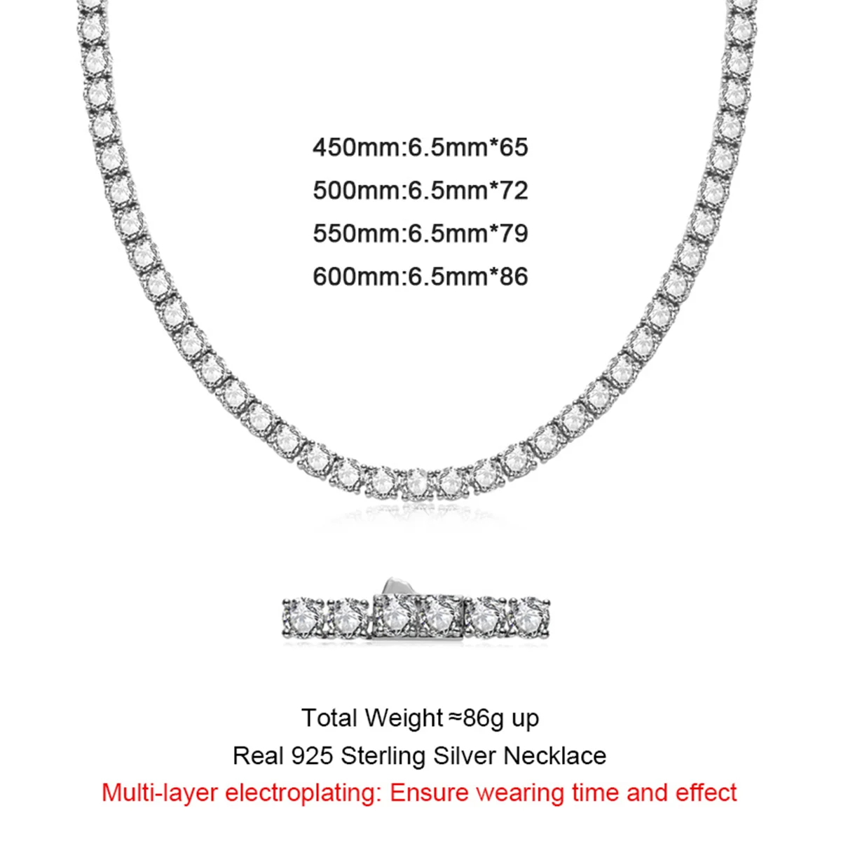Moissanite Iced Out Tennis Necklace – 32–79cttw 925 Silver