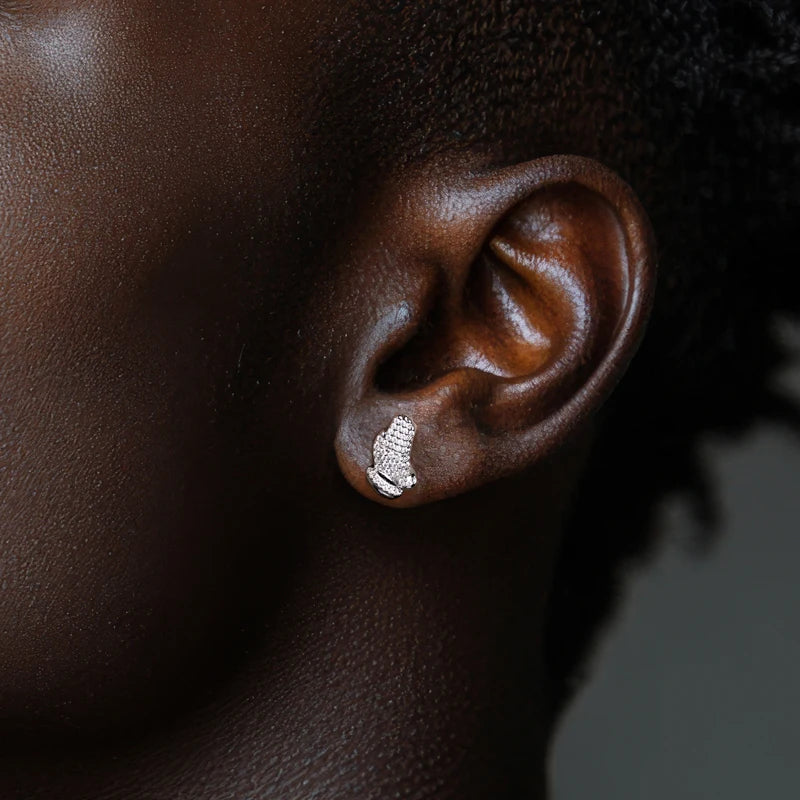 Moissanite Prayer Hand Stud Earrings – 925 Silver Hip Hop Jewelry