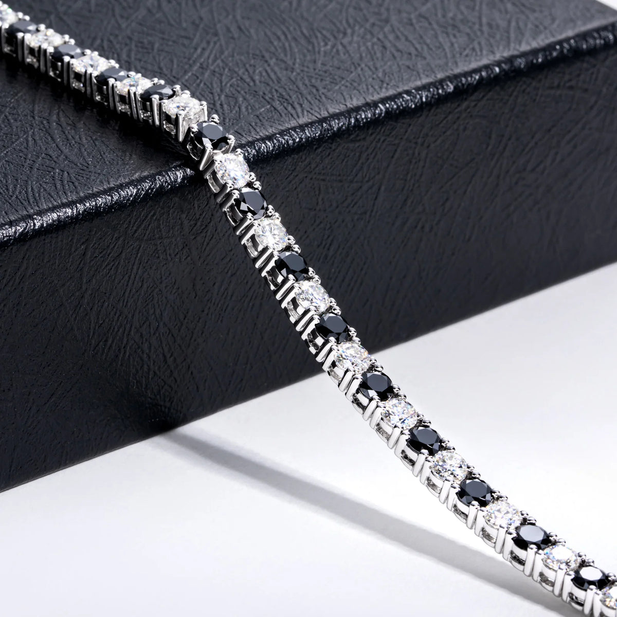Black & White Moissanite Tennis Bracelet – 925 Silver