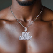 “Fast Money” Moissanite Pendant – 14K Gold Plated Necklace