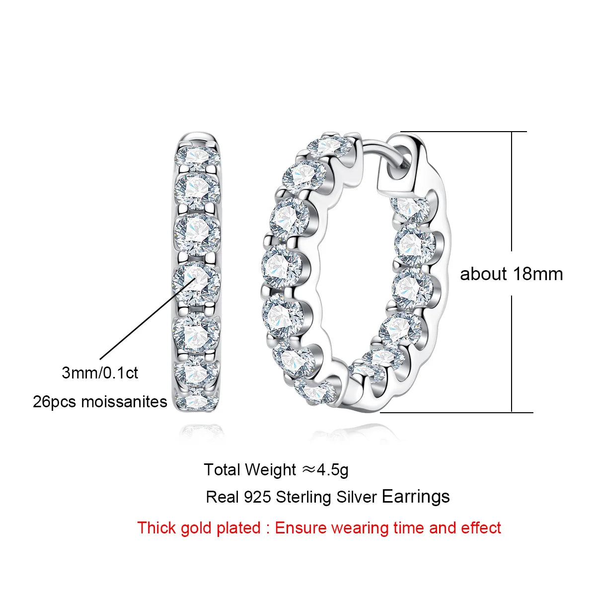 2.6cttw Moissanite Hoop Earrings – 925 Silver
