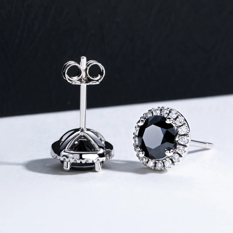 1ct Black Moissanite Stud Earrings – 925 Silver Hip Hop Jewelry
