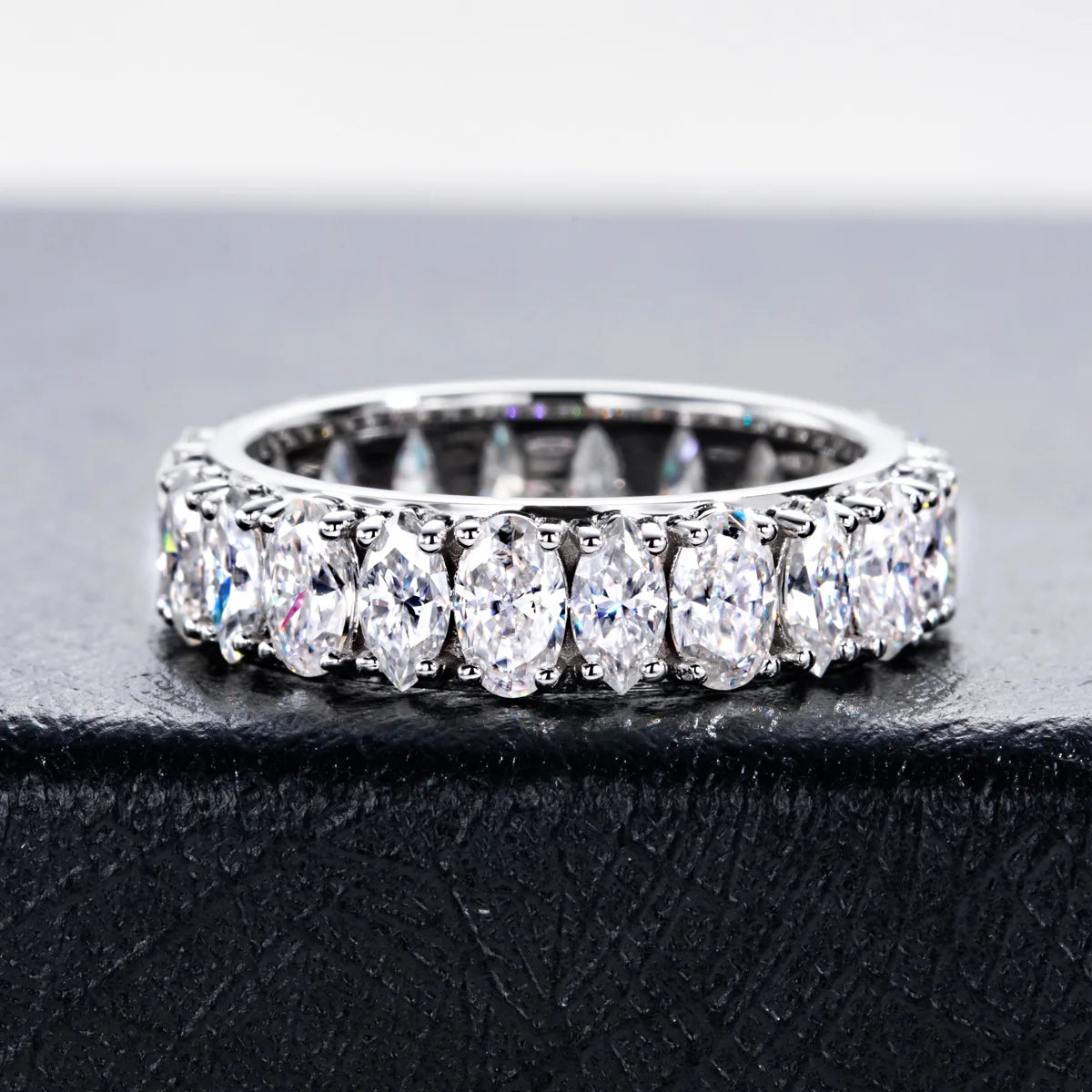 0.5ct Moissanite Dual-Cut Wedding Band – 925 Silver Fine Jewelry