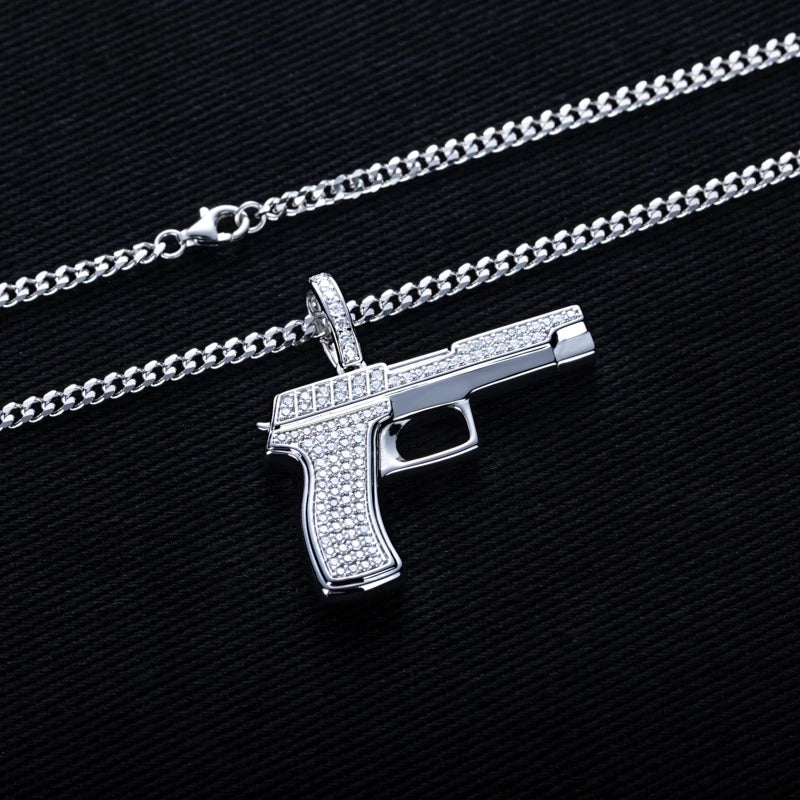 Iced Out Gun Pendant – 925 Silver Moissanite Hip Hop Necklace