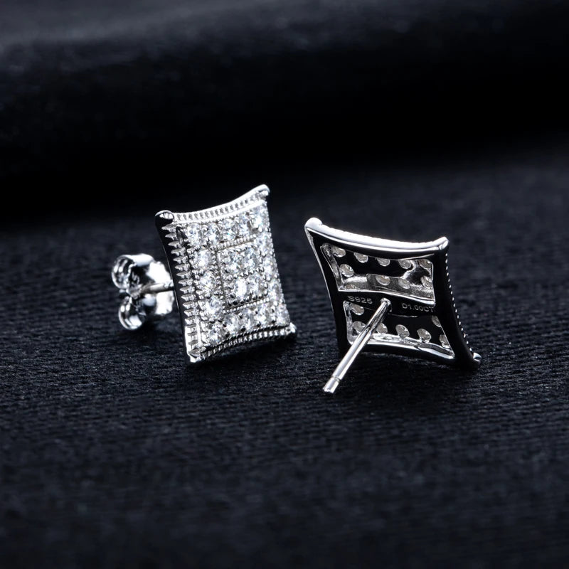 Moissanite Square Stud Earrings – 925 Silver Iced Out Jewelry