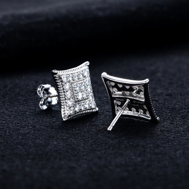 Moissanite Square Stud Earrings – 925 Silver Iced Out Jewelry