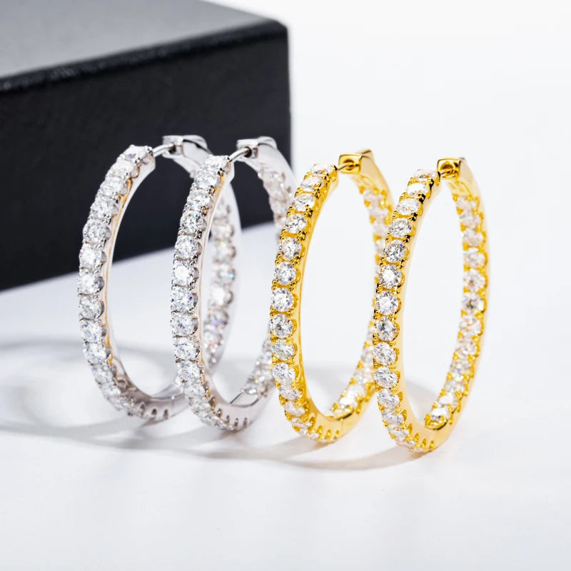 Moissanite Big Hoop Huggie Earrings – 925 Silver Luxury Jewelry